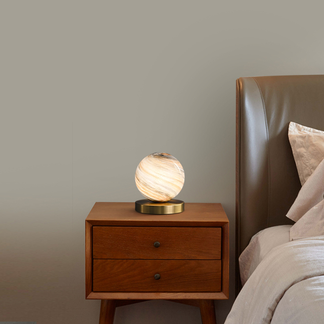 Mid-century 1-Light Ball Table Lamp with Marble Glass Globe Shade for Bedside/ Bedroom/ Workplace