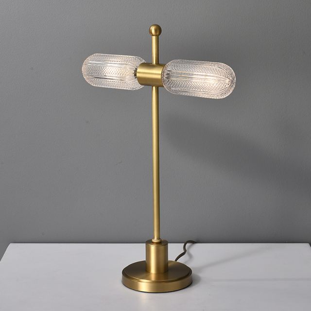 Modern Decorative Aged Brass Table Lamp with 2 Light Socket for Bedside/ Bedroom/ Living Room