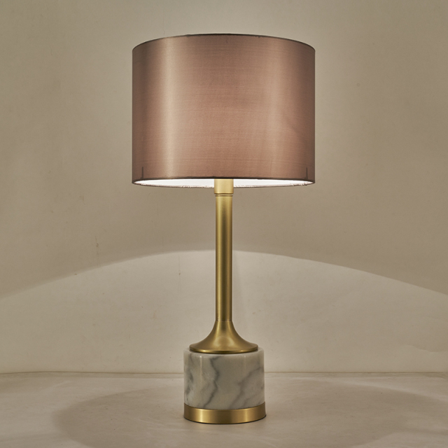 Modern Farmhouse Brass Table Lamp Marble Desk Lamp with Fabric Drum Shade