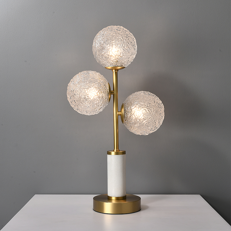 Modern 3 Light Glass Globe Table Lamp Desk Lamp in Marble Glass