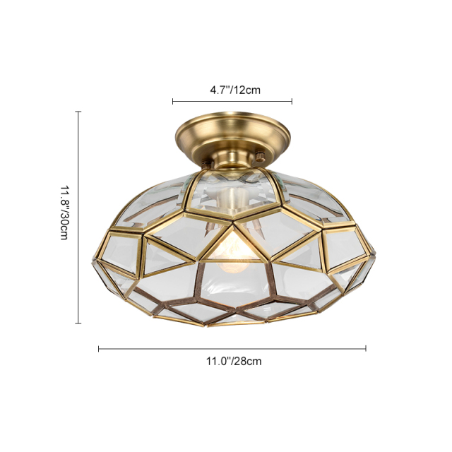 Nordic Modern Brass Lantern Geometric Panel in Olive Oval Shape Glass Semi Flush Mount Ceiling Light for Living Room/Dining Room/ Bedroom/ Bathroom