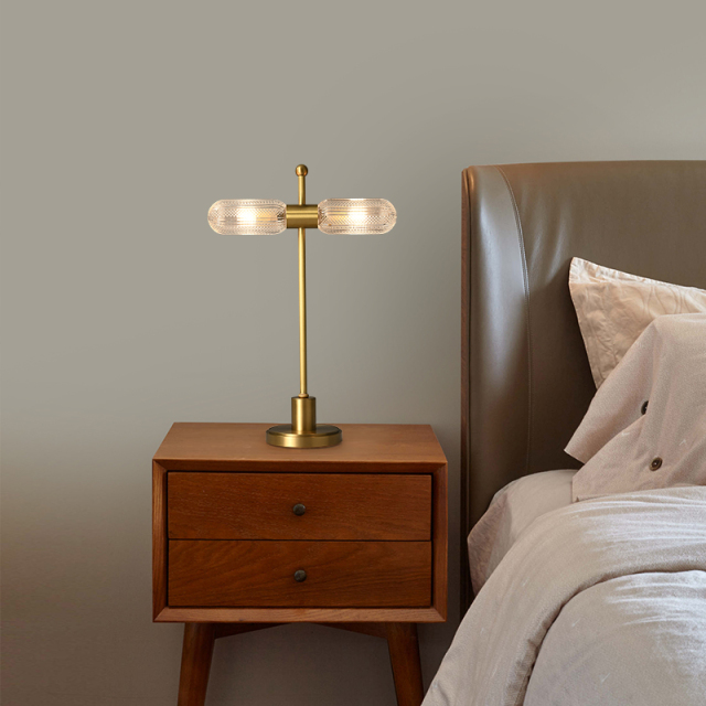 Modern Decorative Aged Brass Table Lamp with 2 Light Socket for Bedside/ Bedroom/ Living Room