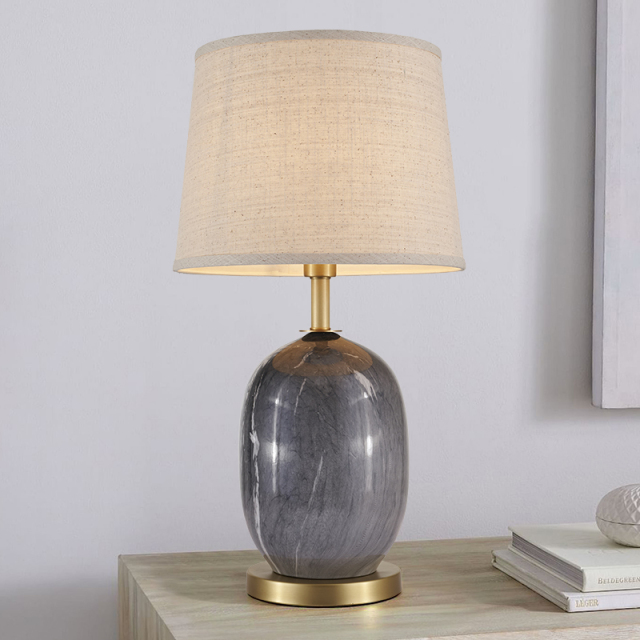 Ceramic Table Lamp Modern Mid-century Desk Lamp with Fabric Drum Shade