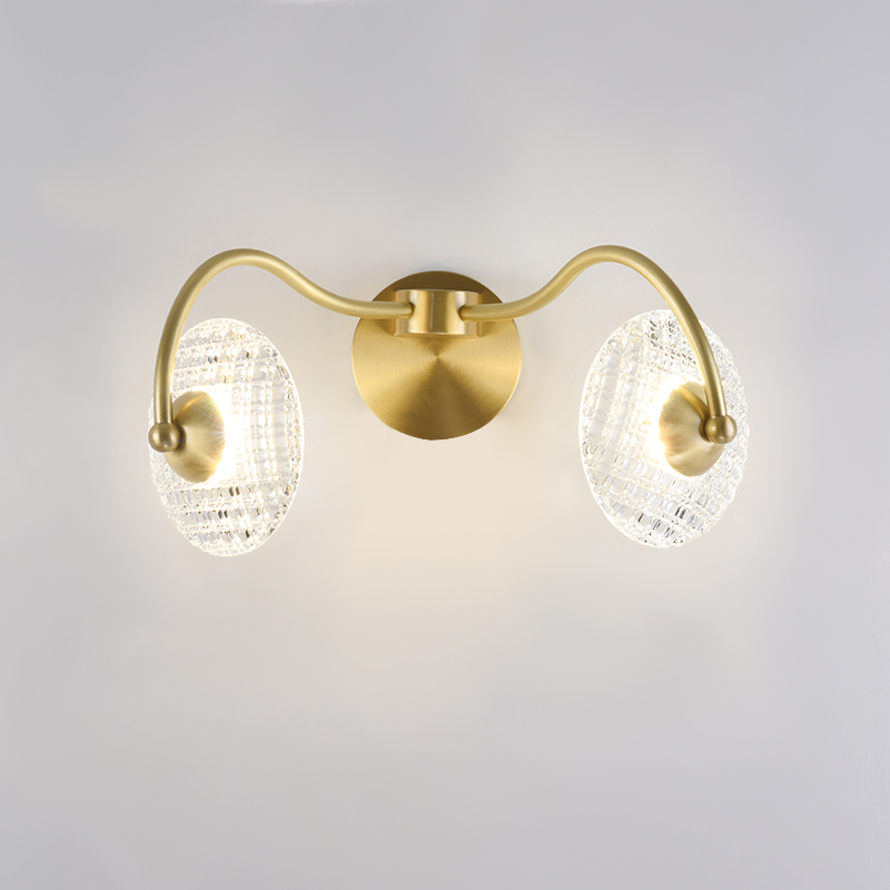 Curving Brass Wall Sconce in Glass Round Shade for Bedroom Bedside Hallway