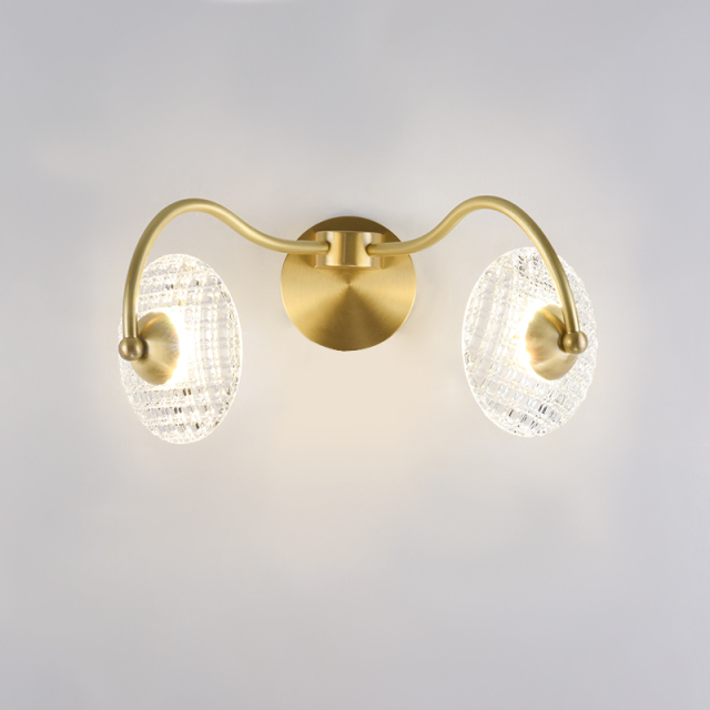 Cruving Brass Wall Sconce in Glass Round Shade for Bedroom Bedside Hallway