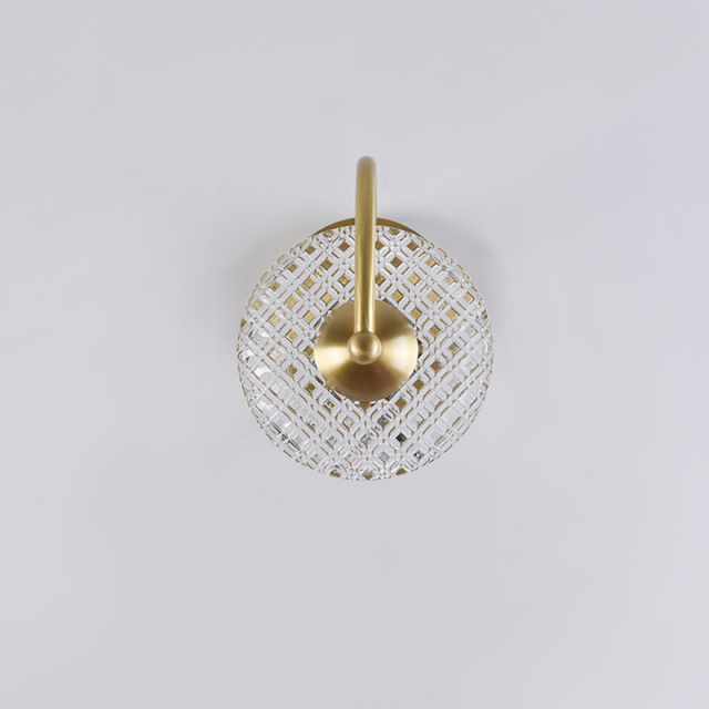 Cruving Brass Wall Sconce in Glass Round Shade for Bedroom Bedside Hallway