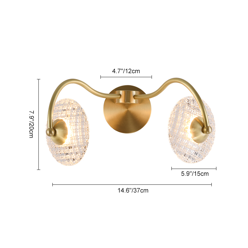 Curving Brass Wall Sconce in Glass Round Shade for Bedroom Bedside Hallway