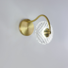 Cruving Brass Wall Sconce in Glass Round Shade for Bedroom Bedside Hallway