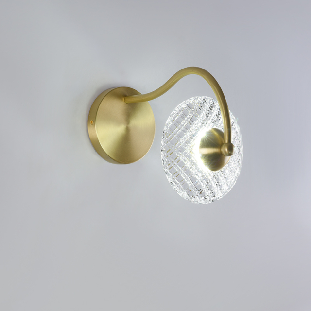 Cruving Brass Wall Sconce in Glass Round Shade for Bedroom Bedside Hallway