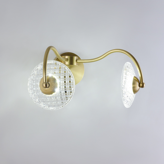Cruving Brass Wall Sconce in Glass Round Shade for Bedroom Bedside Hallway