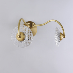 Cruving Brass Wall Sconce in Glass Round Shade for Bedroom Bedside Hallway