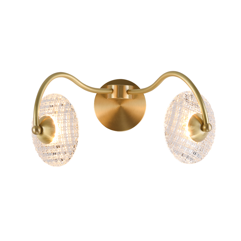 Curving Brass Wall Sconce in Glass Round Shade for Bedroom Bedside Hallway