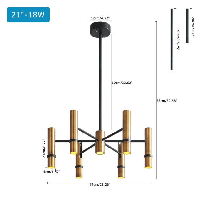 Mid-Century Modern 7/9 Light LED Chandelier Spotlight in Black and Glod Heads Adjustable for Restaurant Kitchen Dining Room