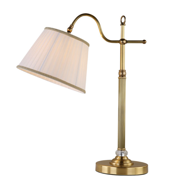 Mid-century Antique Brass Table Lamp Desk Lamp with Fabric Drum Shade for Bedside/ Study Room/ Office