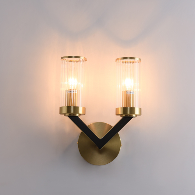 Modern Wall Lamp V-shape with Cylinder Shade Creative Vanity Wall Sconce Fixture For Bedroom/ Bathroom