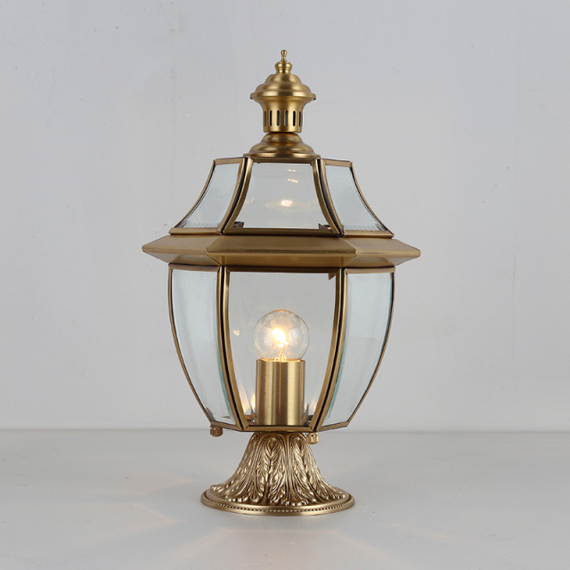 Mid-century Vintage Copper Table Lamp Desk Lamp in Crisp Lines and Clear Beveled Glass with Antique Brass Finish