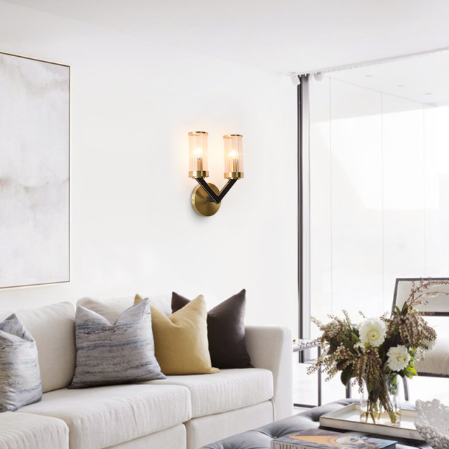 Modern Wall Lamp V-shape with Cylinder Shade Creative Vanity Wall Sconce Fixture For Bedroom/ Bathroom