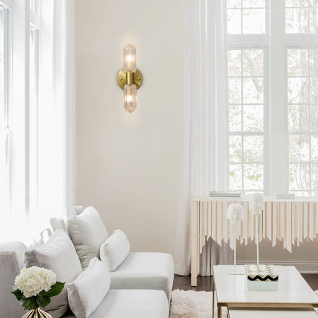 Minimalist 2Light Armed Glass Wall Sconce Champagne Gold Wall Light
