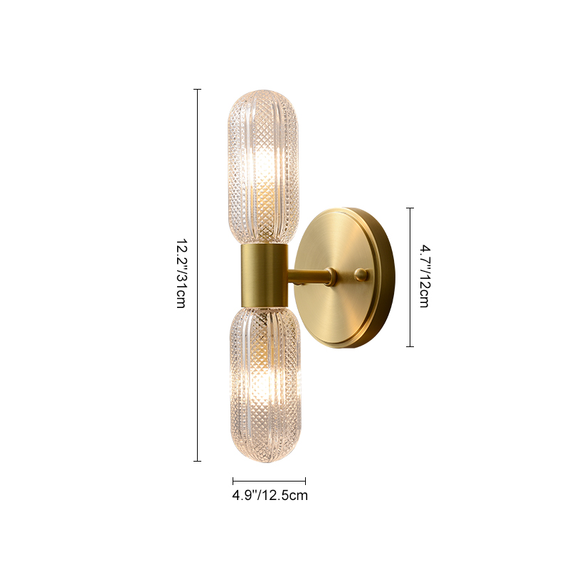 Minimalist 2-Light Armed Glass Wall Light Champagne Gold Wall Sconce Light Up and Down in Cylinder Shade