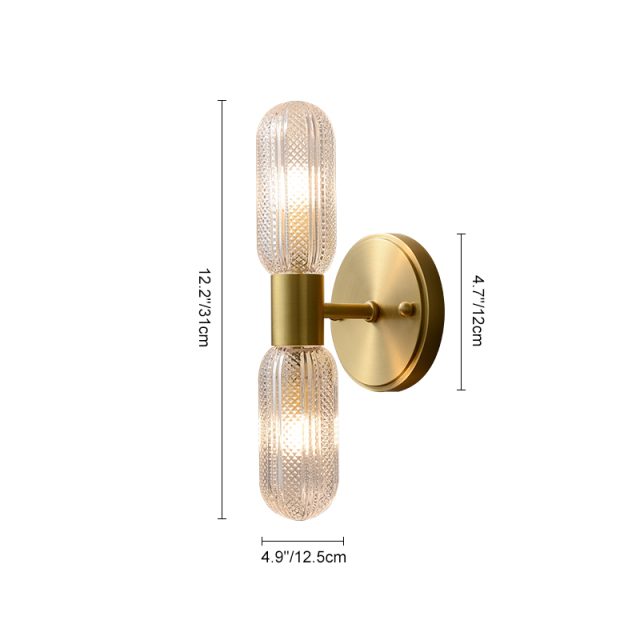 Minimalist 2-Light Armed Glass Wall Sconce Champagne Gold Wall Light Indoor Lighting Up and Down in Cylinder Shade