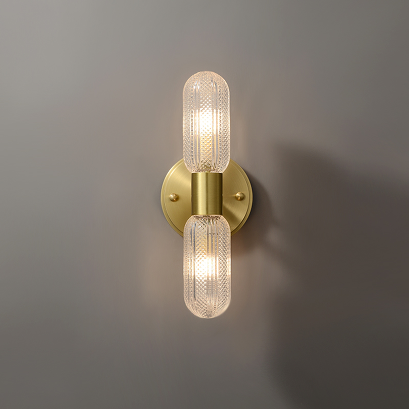 Minimalist 2-Light Armed Glass Wall Light Champagne Gold Wall Sconce Light Up and Down in Cylinder Shade