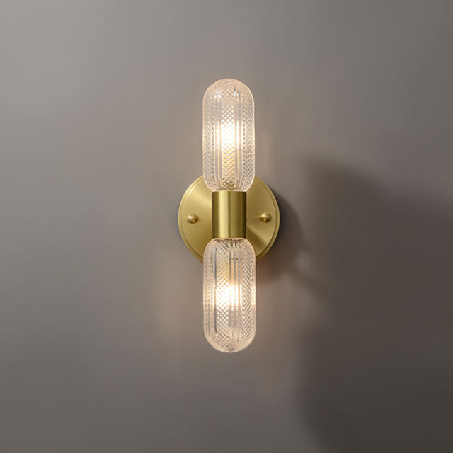 Minimalist 2Light Armed Glass Wall Light Champagne Gold Wall Sconce