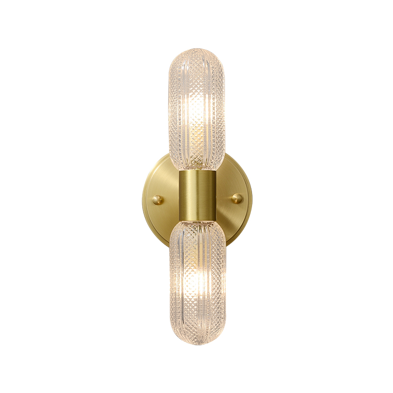 Minimalist 2-Light Armed Glass Wall Light Champagne Gold Wall Sconce Light Up and Down in Cylinder Shade