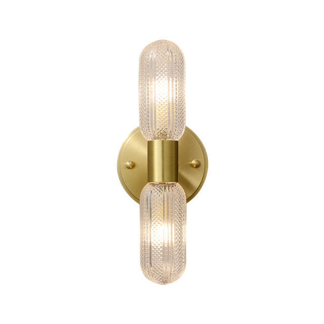 Minimalist 2Light Armed Glass Wall Light Champagne Gold Wall Sconce