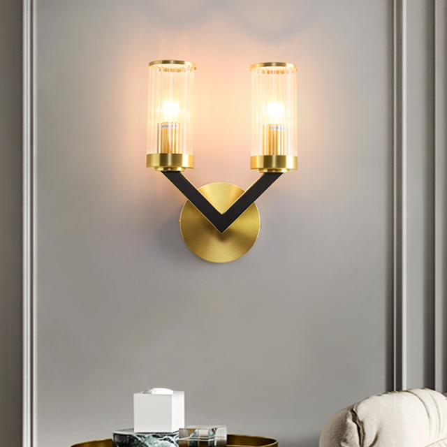 Modern Wall Lamp V-shape with Cylinder Shade Creative Vanity Wall Sconce Fixture For Bedroom/ Bathroom