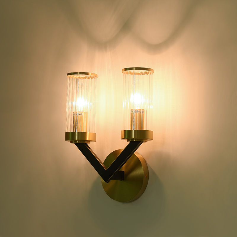 Modern 2 Light Wall Lamp V-shape with Cylinder Shade Creative Vanity Wall Sconce Fixture For Bedroom/ Bathroom