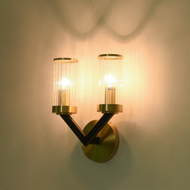 Modern Wall Lamp V-shape with Cylinder Shade Creative Vanity Wall Sconce Fixture For Bedroom/ Bathroom