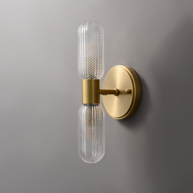 Minimalist 2-Light Armed Glass Wall Sconce Champagne Gold Wall Light Indoor Lighting Up and Down in Cylinder Shade