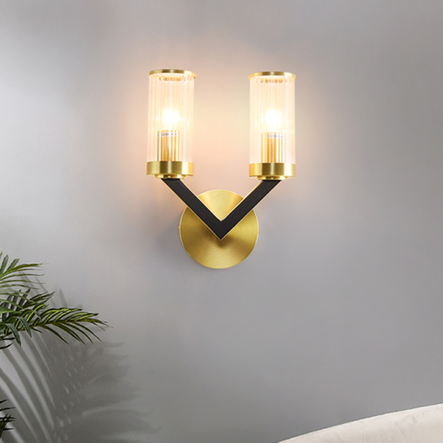 Modern Wall Lamp V-shape with Cylinder Shade Creative Vanity Wall Sconce Fixture For Bedroom/ Bathroom