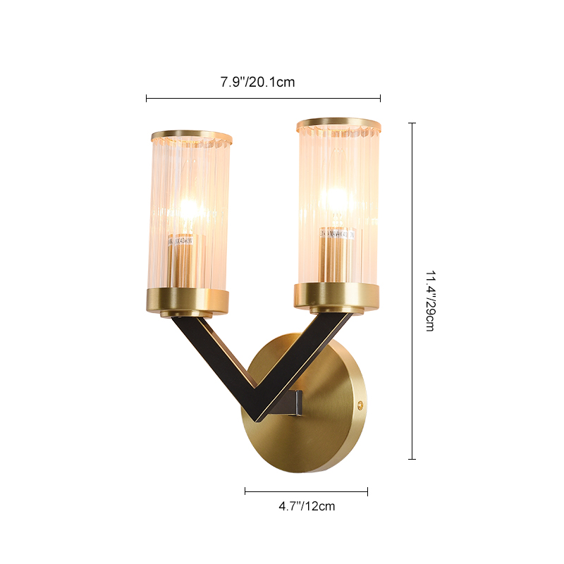 Modern 2 Light Wall Lamp V-shape with Cylinder Shade Creative Vanity Wall Sconce Fixture For Bedroom/ Bathroom