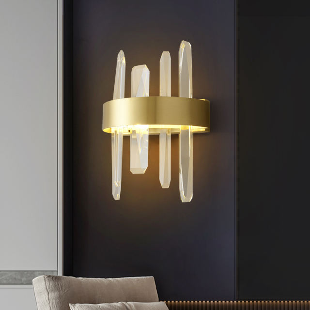 Modern Minimalist Gold LED Wall Sconces Wall Light with Four Crystal Strips for Dining Room