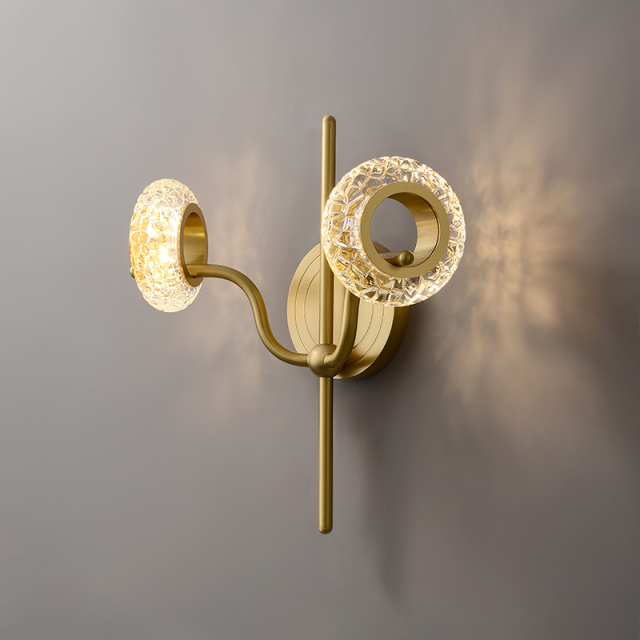 Mid-century Classic 1/2 Light Polished Brass Bathroom Vanity Light Hollow Cricle Glass Shade Wall Sconce Wall Light