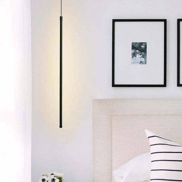 Modern Black LED Slender Strip Pendant Light LED 3000K for Modern Living Room Bedroom Bedside Lighting Minimalist Home Lighting