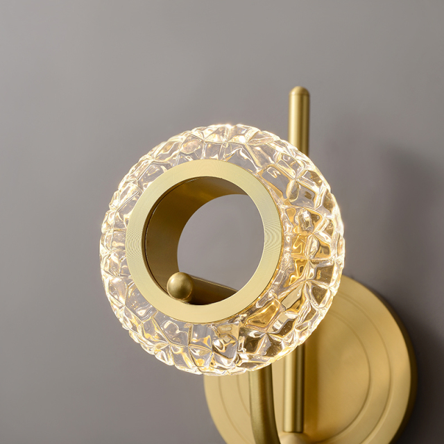 Mid-century Classic 1/2 Light Polished Brass Bathroom Vanity Light Hollow Cricle Glass Shade Wall Sconce Wall Light
