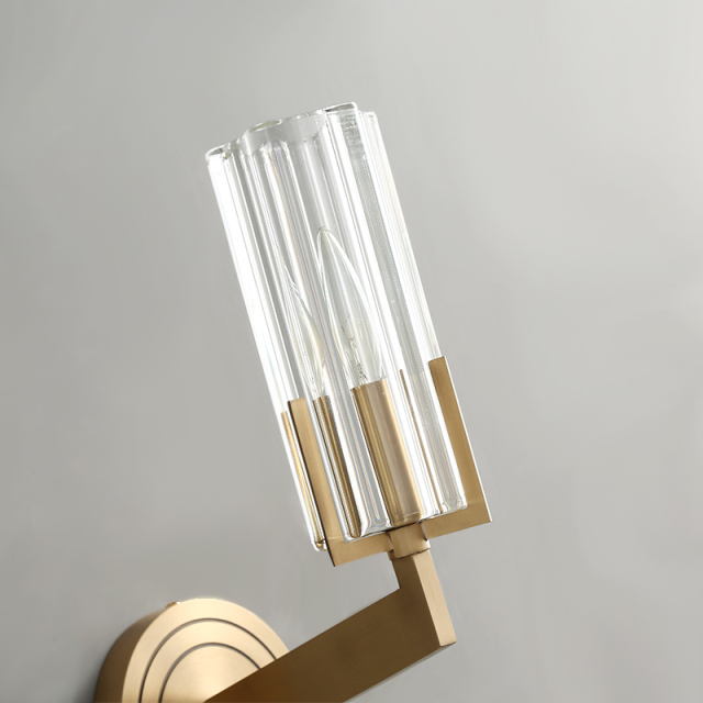 Minimalist Modern 1/2 Light Polished Brass Cylnder Glass Shade Wall Sconce Wall Light Bathroom Vanity Light