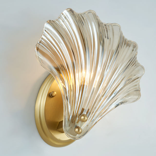 Modern Creative Fluted Glass Clear Shell Wall Sconce Lighting Copper Wall Lamp Bedside Lamp for Restaurant Living Room Hallway