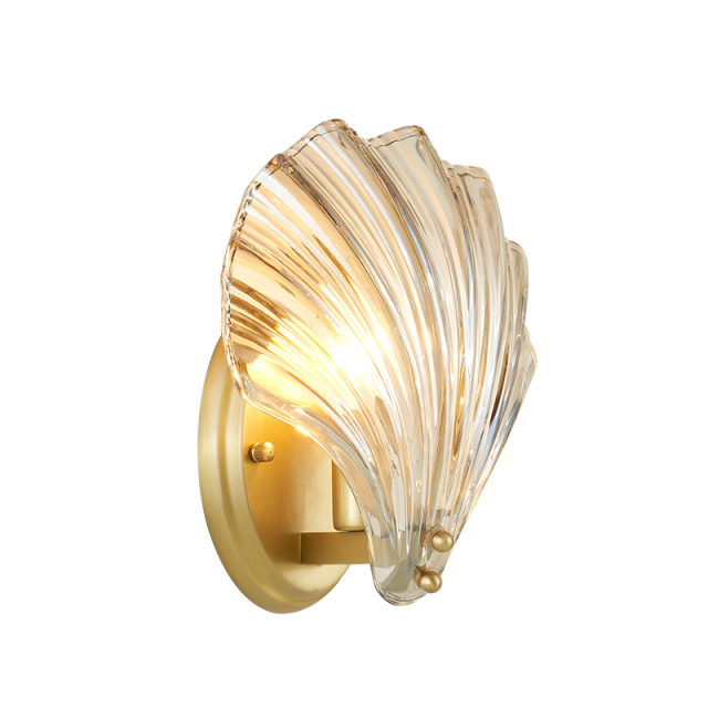 Modern Creative Fluted Glass Clear Shell Wall Sconce Lighting Copper Wall Lamp Bedside Lamp for Restaurant Living Room Hallway