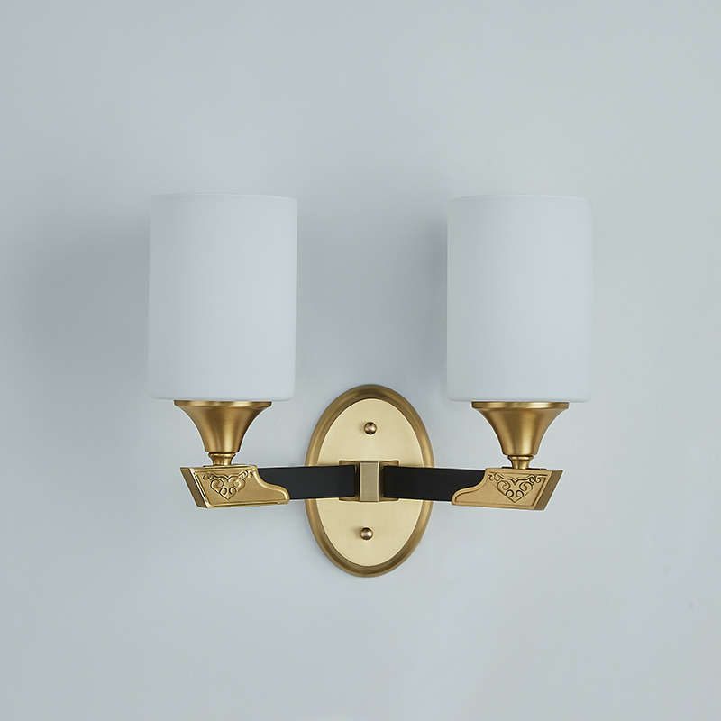 Luxury Mid-century 1/2 Light Ethnic Carved Design Brass Wall Sconce Wall Light in Cylinder Glass Shade for Bedroom/ Hallway / Bar / Bathroom