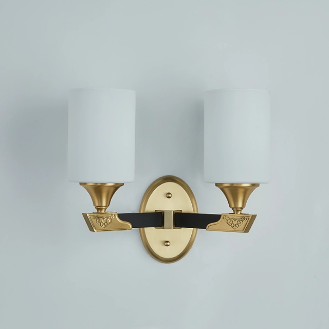 Luxury Mid-century 1/2 Light Ethnic Carved Design Brass Wall Sconce Wall Light in Cylnder Glass Shade for Bedroom/ Hallway / Bar / Bathroom