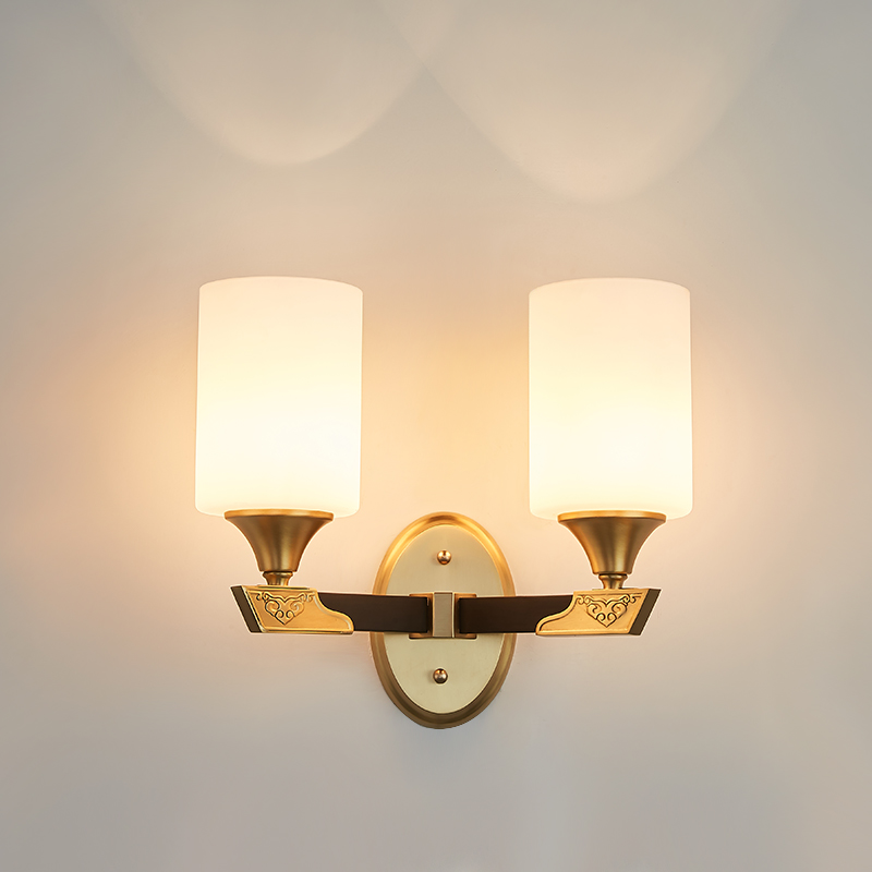 Luxury Mid-century 1/2 Light Ethnic Carved Design Brass Wall Sconce Wall Light in Cylinder Glass Shade for Bedroom/ Hallway / Bar / Bathroom