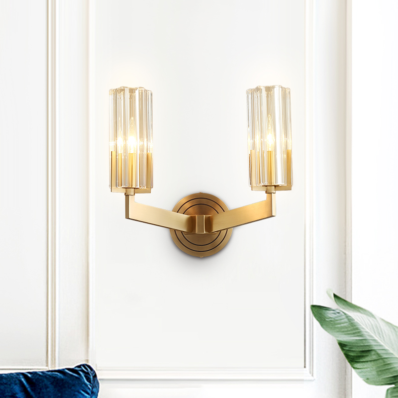 Minimalist Modern 1/2 Light Polished Brass Cylinder Glass Shade Wall Sconce Wall Light Bathroom Vanity Light