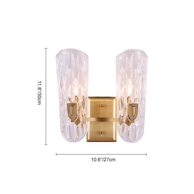 Modern Glam 2 Light Fluted Glass Clear Glass Shade Wall Sconce Copper Wall Lamp for Living Room Hallway Bedroom