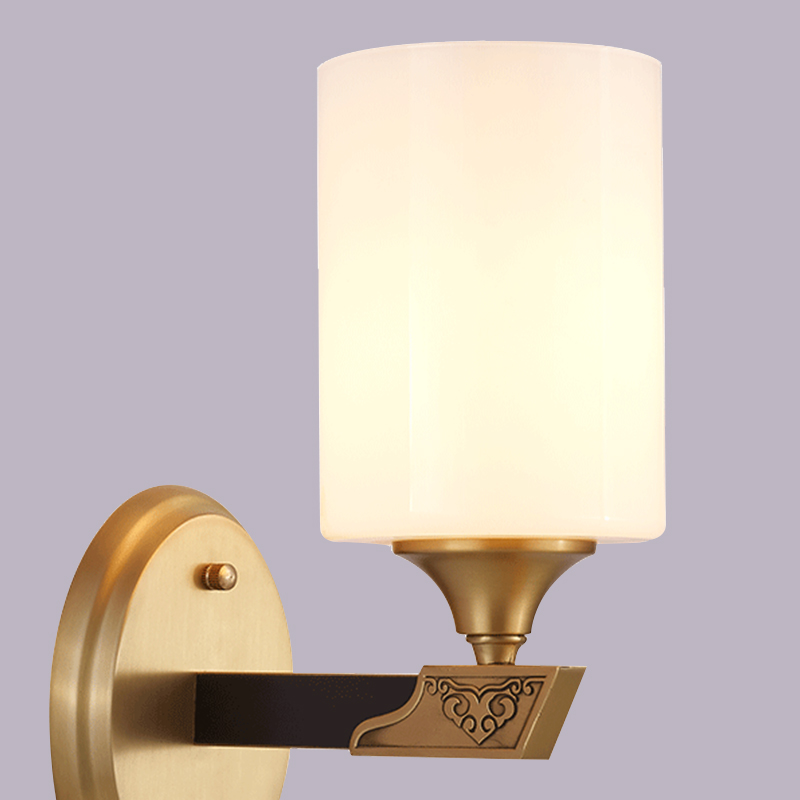 Luxury Mid-century 1/2 Light Ethnic Carved Design Brass Wall Sconce Wall Light in Cylinder Glass Shade for Bedroom/ Hallway / Bar / Bathroom
