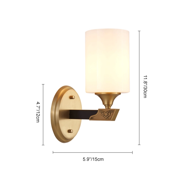 Luxury Mid-century 1/2 Light Ethnic Carved Design Brass Wall Sconce Wall Light in Cylnder Glass Shade for Bedroom/ Hallway / Bar / Bathroom