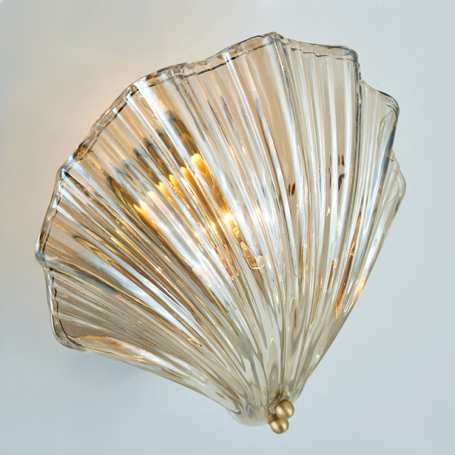 Modern Creative Fluted Glass Clear Shell Wall Sconce Lighting Copper Wall Lamp Bedside Lamp for Restaurant Living Room Hallway