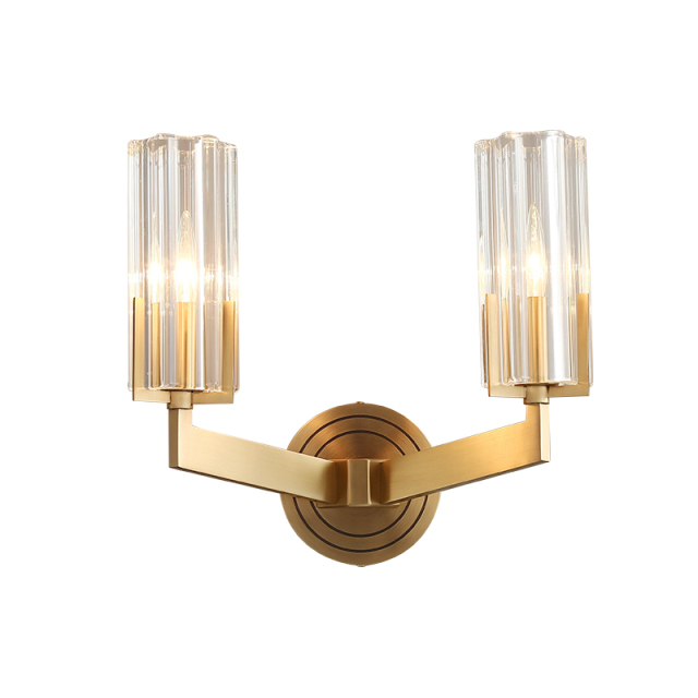 Minimalist Modern 1/2 Light Polished Brass Cylnder Glass Shade Wall Sconce Wall Light Bathroom Vanity Light